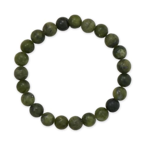 Dark Green Chinese Jade Stretch Bracelet with 8mm Beads