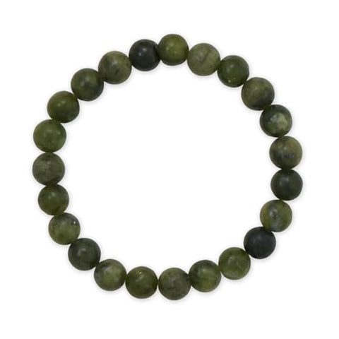 Dark Green Chinese Jade Stretch Bracelet with 8mm Beads