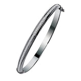 Oval Bangle Bracelet with Sparkle Strip Black Rhodium on Sterling Silver