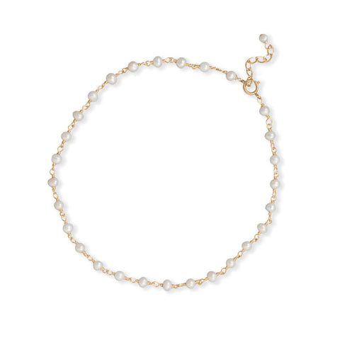 Cultured Freshwater Pearl Anklet Adjustable 14k Gold-plated Silver