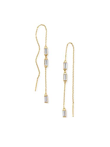 Threader Earrings with Baguette Cubic Zirconia 14k Gold-plated Sterling Silver