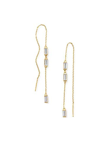 Threader Earrings with Baguette Cubic Zirconia 14k Gold-plated Sterling Silver