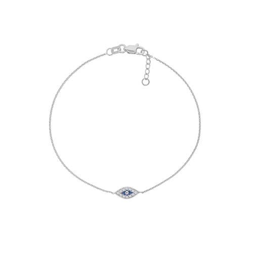 14k White Gold Mini Evil Eye Nazar Boncuk Bracelet with Cubic Zirconia East2West Collection