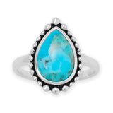 Pear Shape Reconstituted Turquoise Bead Edge Ring Sterling Silver Oxidized Finish