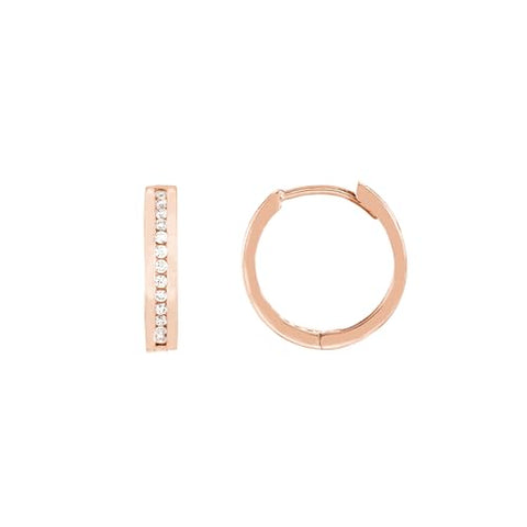14k Rose Gold Huggie Hoop earrings 12mm with Cubic Zirconia