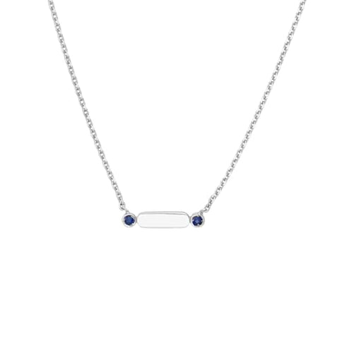 14k White Gold and Two Genuine Sapphire Stones Bar Necklace Adjustable Length