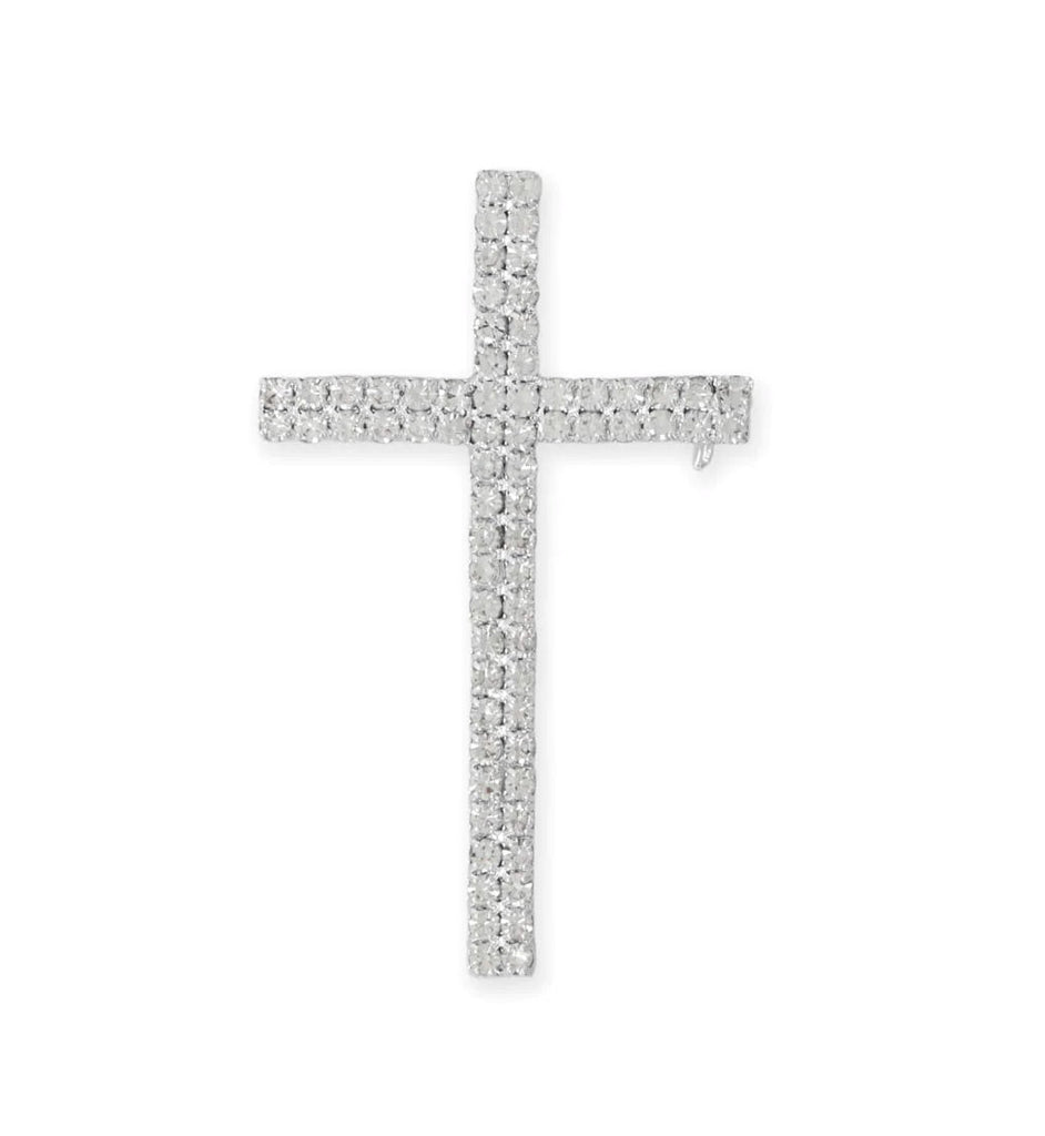 Cross Fashion Pin Silver Tone with Sparkling Crystals