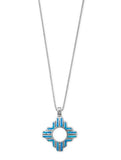 Sterling Silver Synthetic Blue Opal Zia Sun Symbol Pendant Necklace, Box Chain, Southwest Native American Style