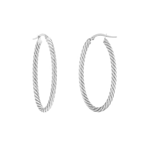 14k White Gold Rope Oval Hoop Earrings