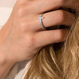 Sideways Cross Ring with Cubic Zirconia Rhodium on Sterling Silver - Nontarnish, Size 11