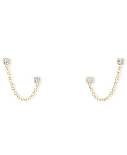 Crystal Chain Double Post Yellow Gold-plated Sterling Silver Earrings