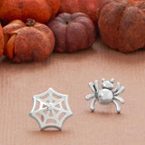 Sterling Silver Spider and Web Stud Earrings