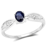 White Topaz and Genuine Blue Sapphire Ring Rhodium on Silver, 0.41 carat