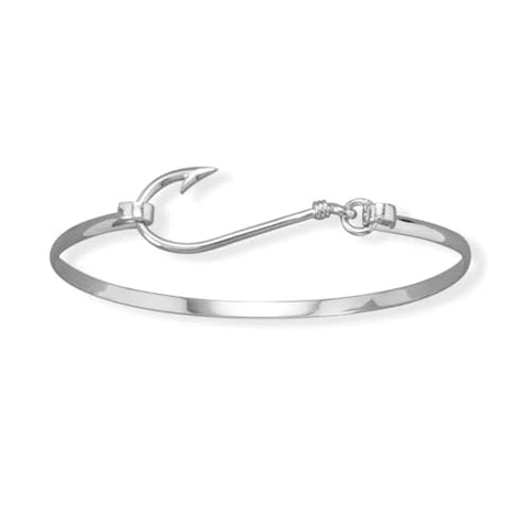 Fish Hook Bangle Bracelet Rhodium on Sterling Silver - Nontarnish