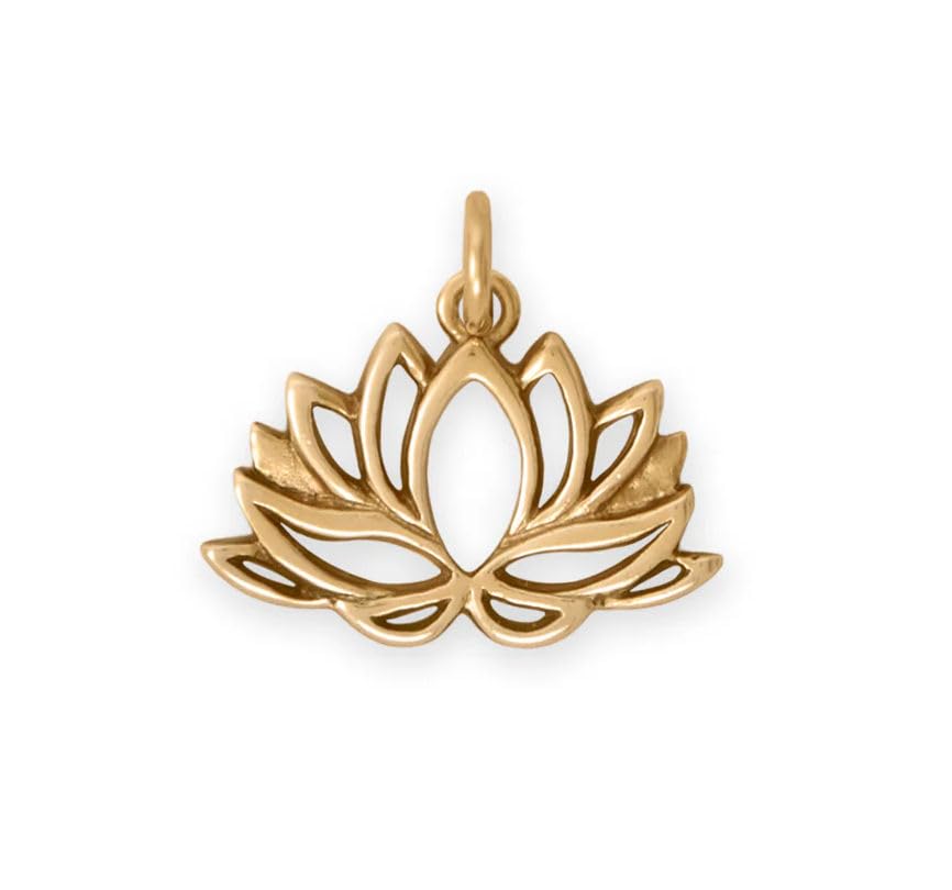 AzureBella Jewelry Lotus Flower Charm Polished Gold-plated Sterling Silver