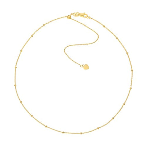 AzureBella Jewelry 14k Gold Satellite Saturn Bead Chain Choker Necklace Adjustable Length