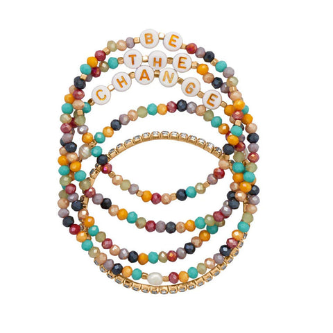 Stacking Friendship Bracelet Set BE THE CHANGE with Cultured Freshwater Pearls and Beads
