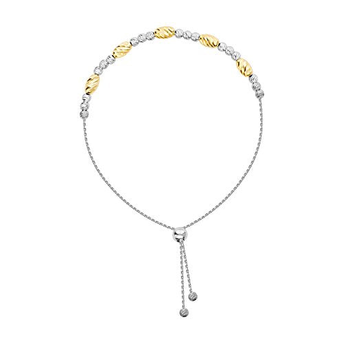 Bolo Bracelet with Diamond-cut Beads Gold and Rhodium on Sterling Silver