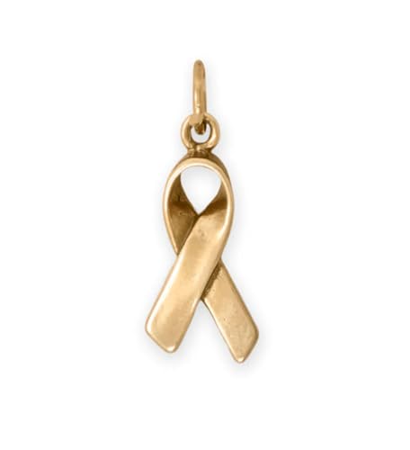 AzureBella Jewelry Awareness Ribbon Charm Pendant Gold-Plated Sterling Silver