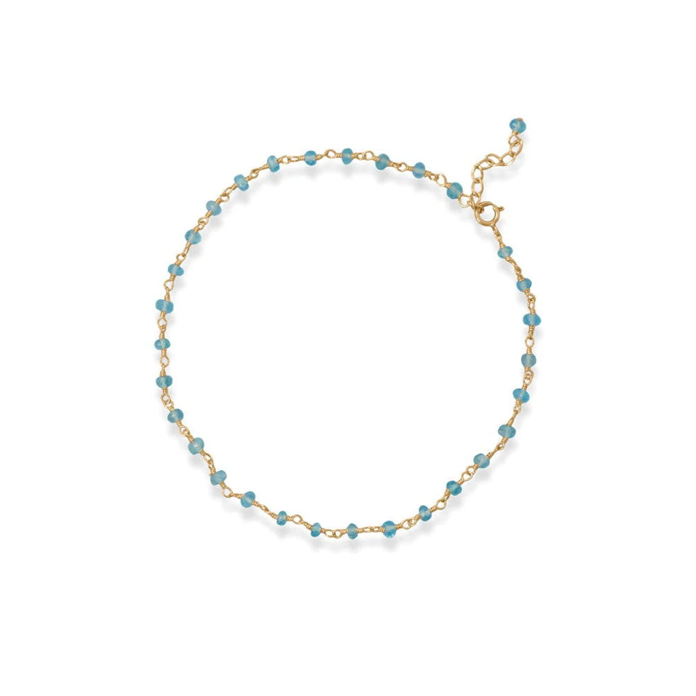 Genuine Apatite Bead Anklet Gold-plated Silver Adjustable