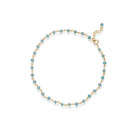 Genuine Apatite Bead Anklet Gold-plated Silver Adjustable