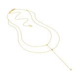 14k Yellow Gold Layered Y Necklace with Beads and Bead Drop Adjustable Length