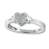 Genuine Diamond Micro Pave Heart Ring Rhodium on Sterling Silver - Nontarnish