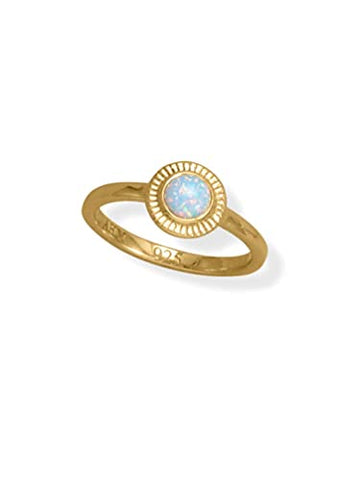 Synthetic Opal Ring Solitaire Stackable 14k Gold-Plated Sterling Silver