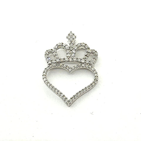 Genuine Diamond Heart with Crown Princess Pendant 10K White Gold