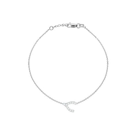 Mini Wishbone Bracelet Rhodium on Sterling Silver Cubic Zirconia