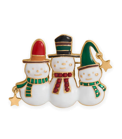 Snowmen Trio Friends Fashion Gold Tone and Enamel with Moveable Star Accents