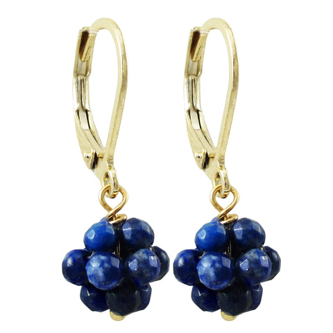 Lapis Lazuli Cluster Blueberry Earrings Gold Plated Leverback
