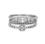 AzureBella Jewelry Sparkling Cubic Zirconia 3-Stone Stacking Ring Rhodium on Sterling Silver