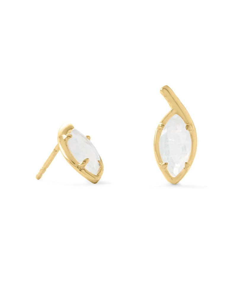 Rainbow Moonstone Stud Earrings with Leaf Shape 14k Gold-plated Sterling Silver