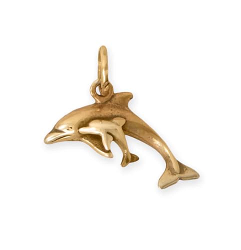 AzureBella Jewelry Dolphin with Calf Gold-plated Sterling Silver Antiqued Finish