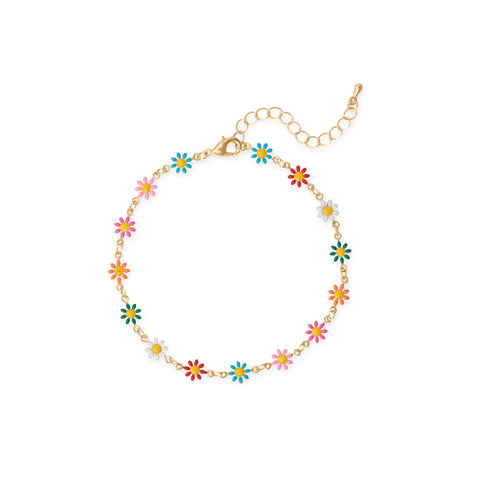 Flower Anklet Multicolor Daisies Adjustable Gold Tone