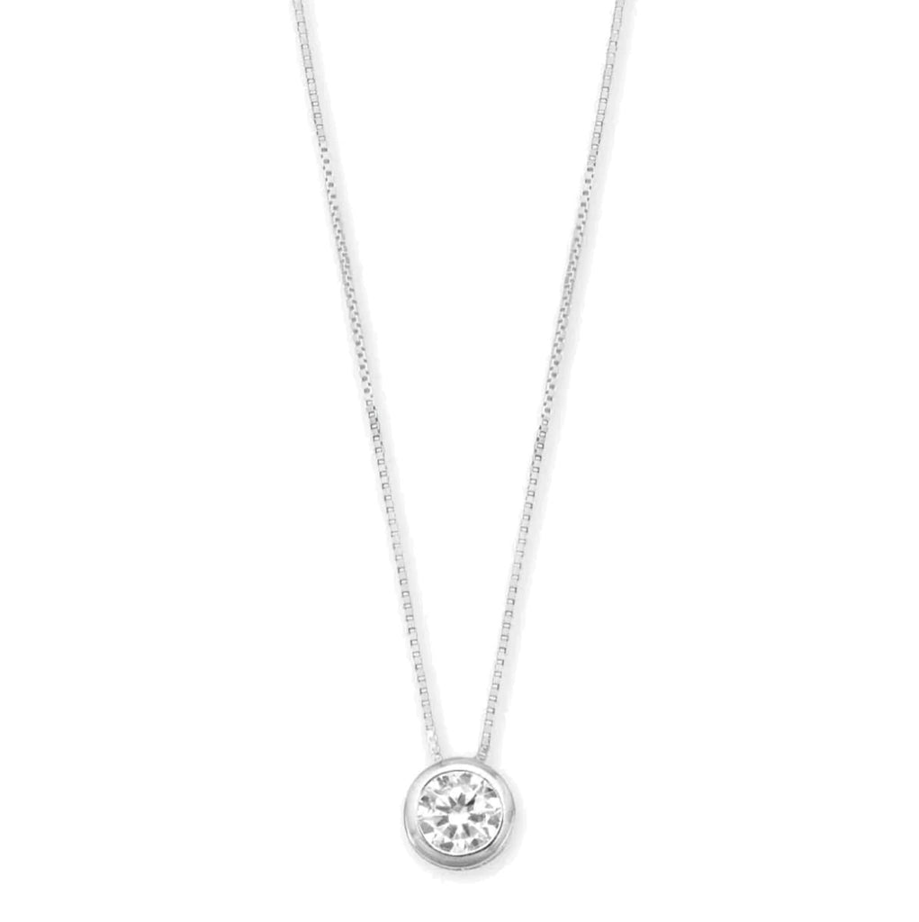 Floating Cubic Zirconia Bezel Slide Necklace Sterling Silver, 16-in