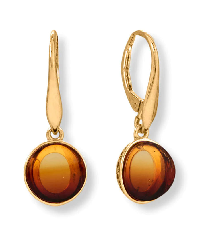 Round Sunrise Baltic Amber Earrings 14k Gold-plated Silver Lever Back