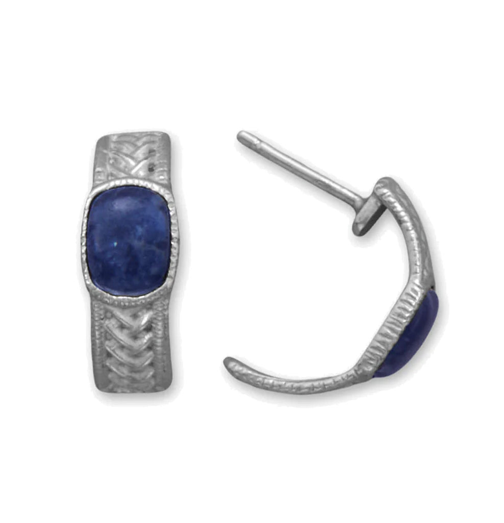 Dark Blue Sodalite Earrings with Basketweave Design Rhodium on Silver