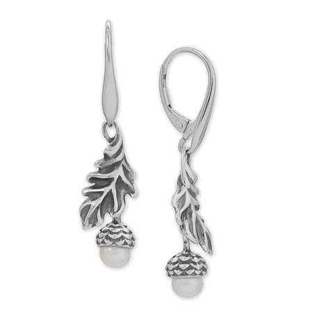 Acorn and Leaf Earrings with Cultured Freshwater Pearl Sterling Silver