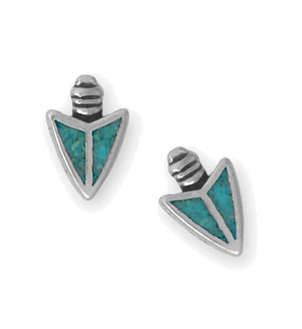 Turquoise Chip Inlay Arrowhead Stud Earrings Sterling Silver - Made in the USA