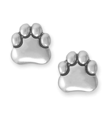 Paw Print Stud Earrings 10mm Sterling Silver - Made in the USA