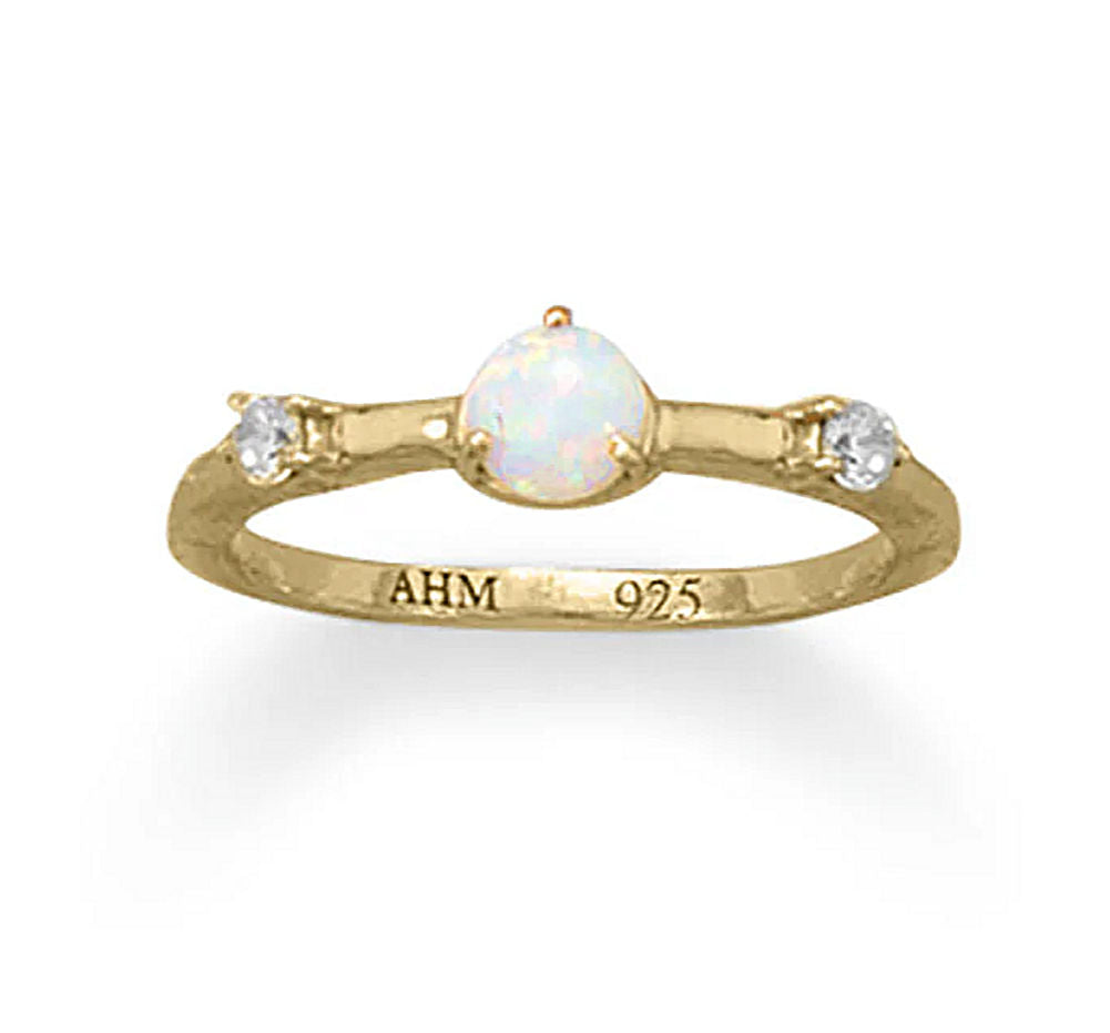 Gold-plated Synthetic Opal and Cubic Zirconia Ring