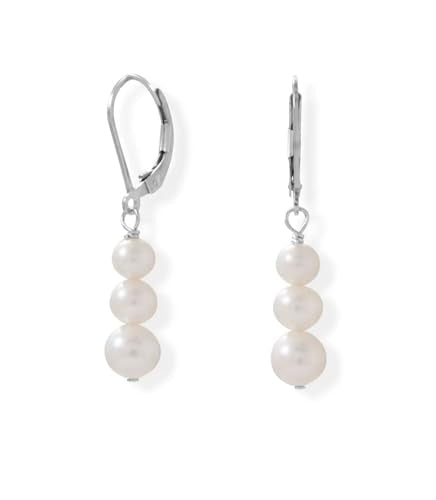 Stacked Cultured Freshwater Pearl Earrings with Lever Backs Sterling Silver