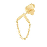 14k Yellow Gold Chevron Bar Stud Earrings with Chain Drop