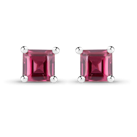 Rhodolite Garnet Stud Earrings 0.88 CTW Rhodium on Sterling Silver