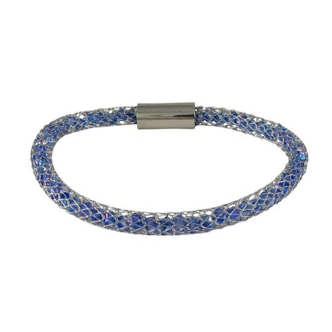 Mesh Bracelet with Dark Blue Crystals Rhodium-plated