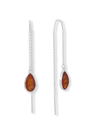 Baltic Amber Pear Shape Threader Earrings Sterling silver