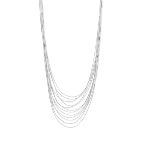 Sterling Silver 12-strand Extra Long Length Layered Necklace Liquid Silver