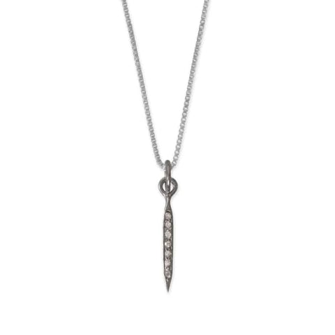 Genuine Diamond Studded Necklace with Black Rhodium on Sterling Silver Spike Pendant